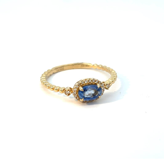 14K Yellow Gold Sapphire Center Milgrain Ring