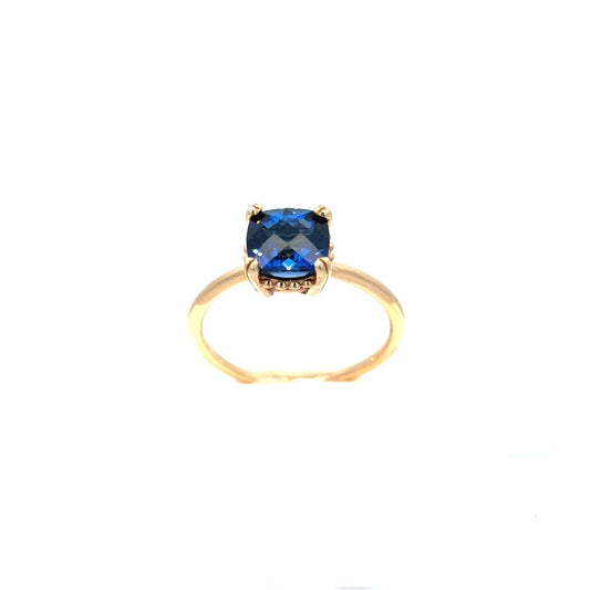 14K Yellow Gold Lab Created Sapphire Solitaire Ring