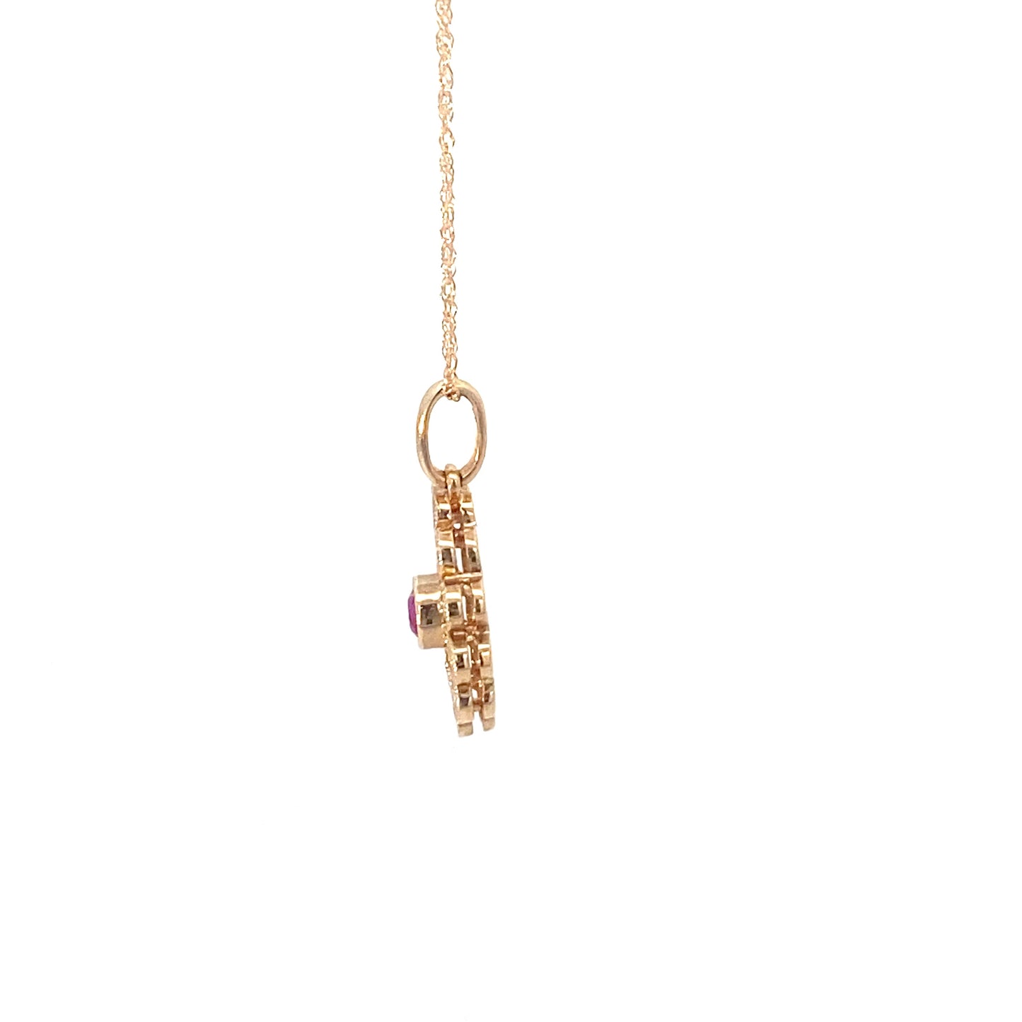 14K Yellow Gold Ruby Flower Pendant