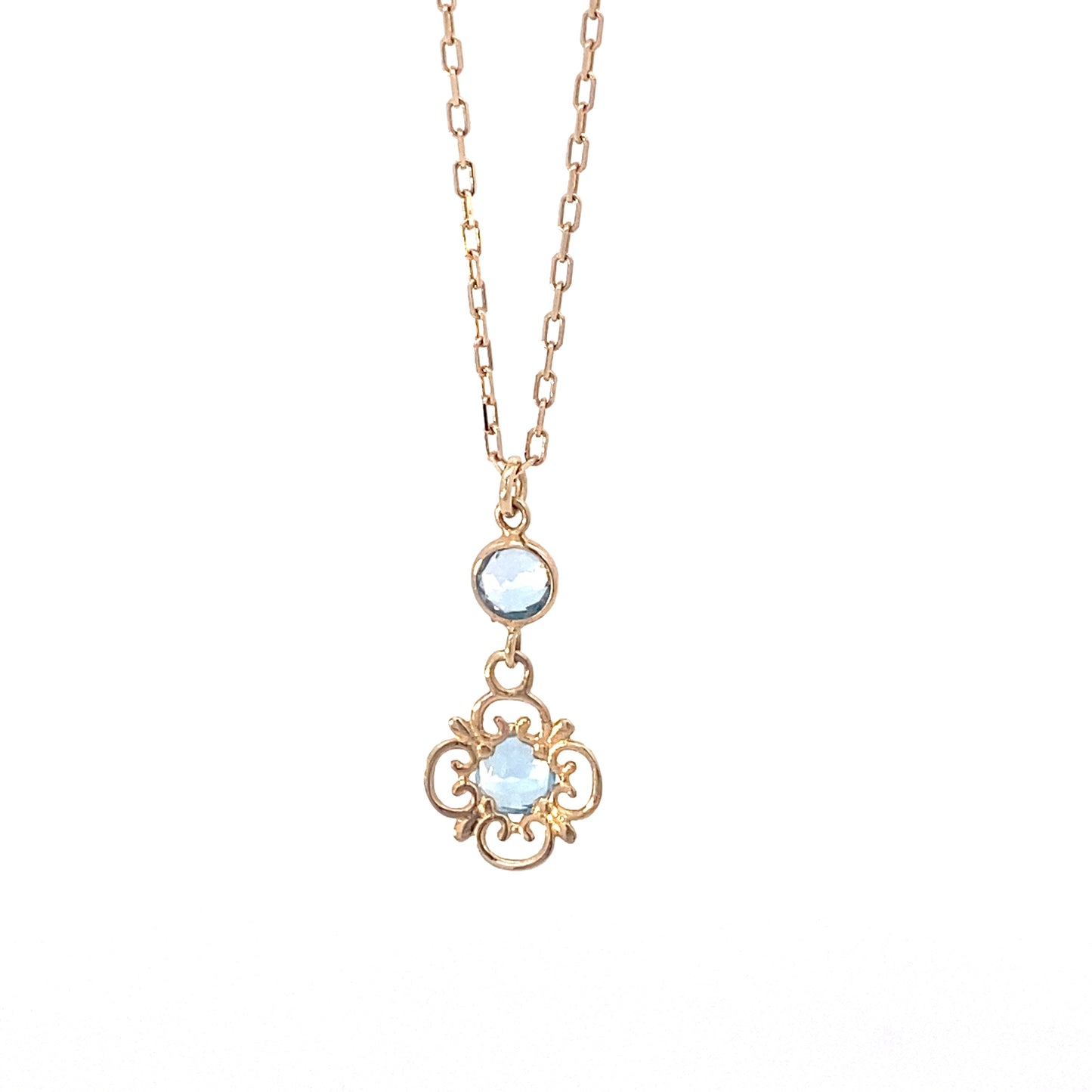 14K Yellow Gold Swiss Blue Topaz Flower Pendant