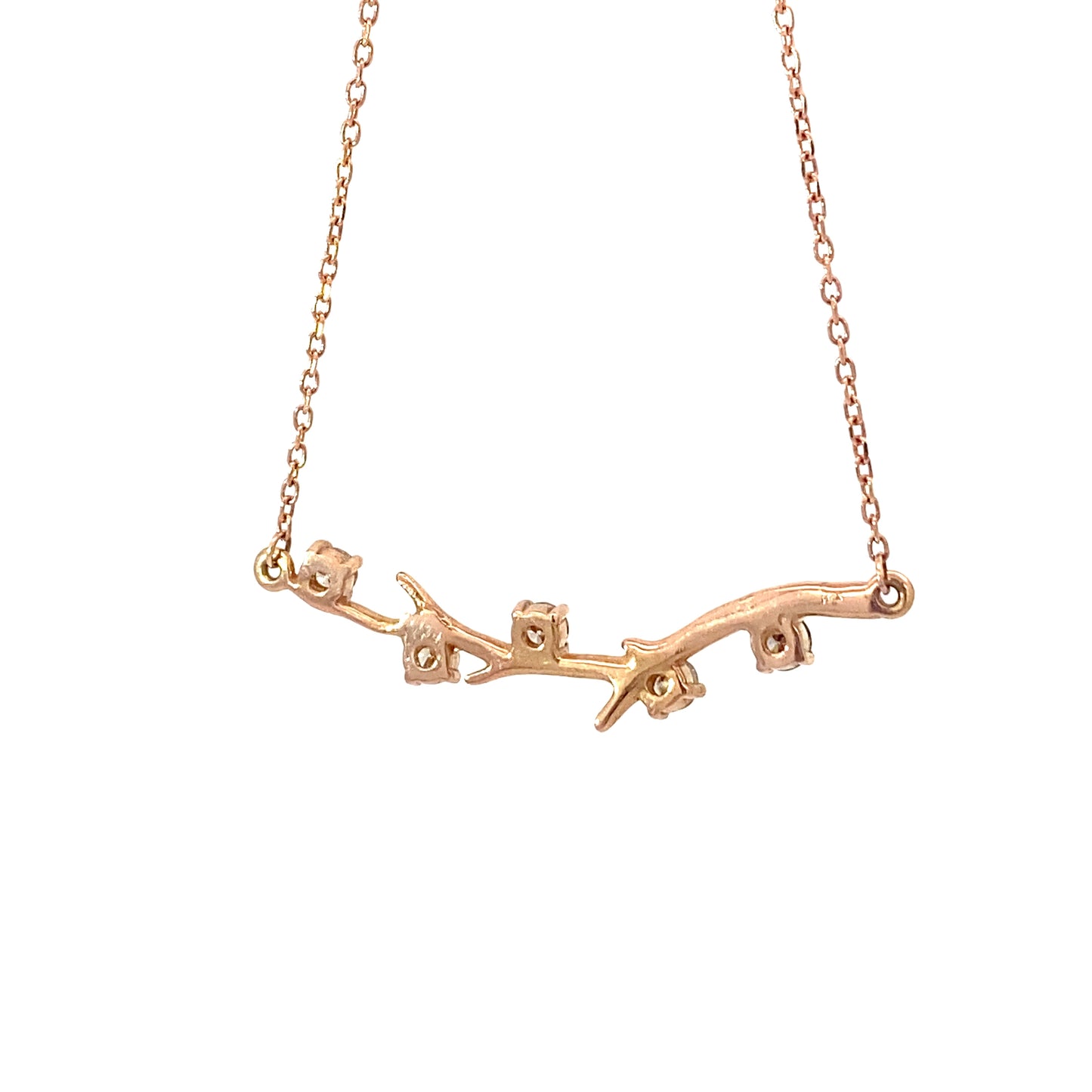 14K Rose Gold Branch Bar Diamond Pendant