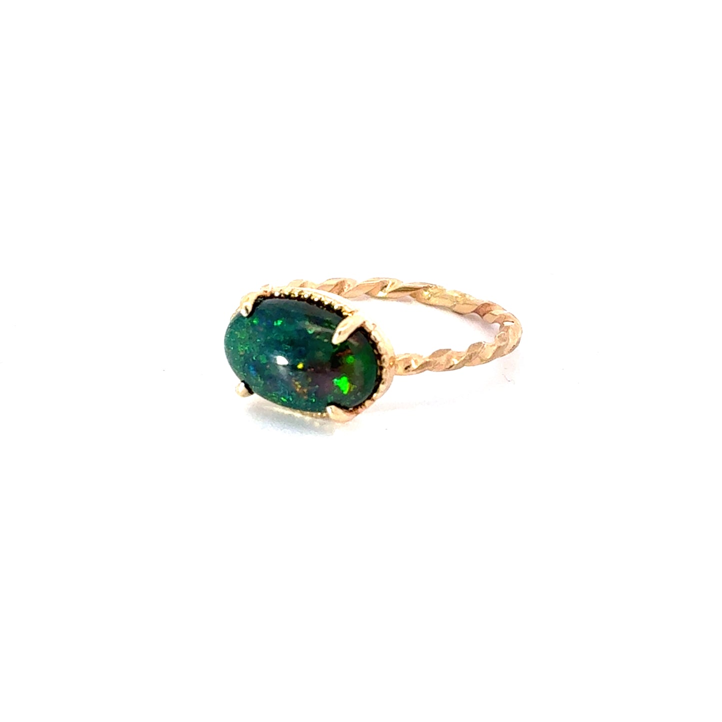 14K Yellow Gold Black Opal Ring