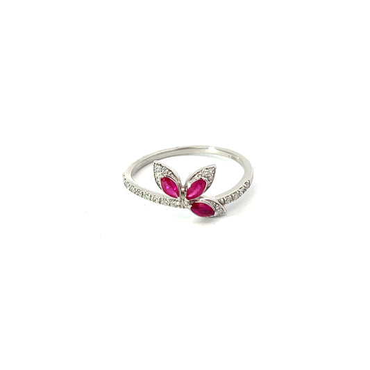 14K White Gold 3 Stone Ruby Ring