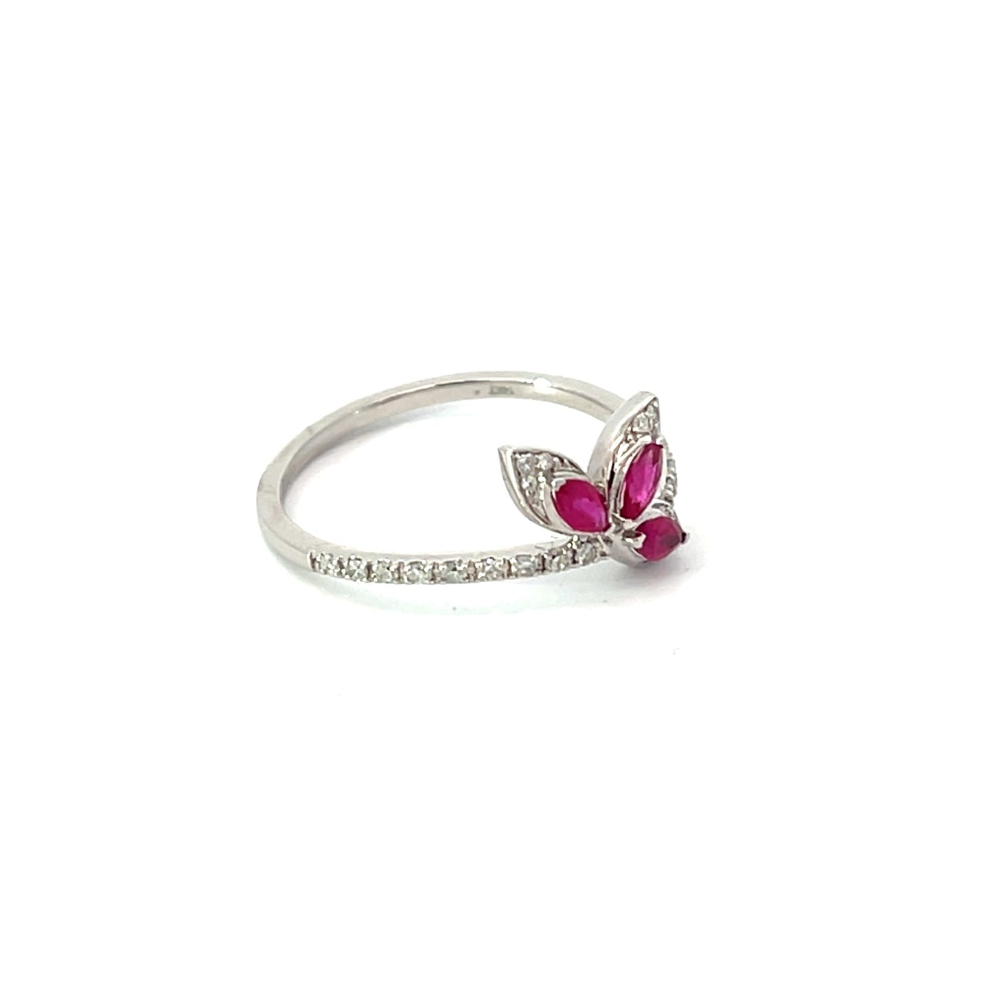 14K White Gold 3 Stone Ruby Ring