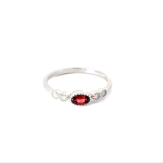10K White Gold Garnet Center