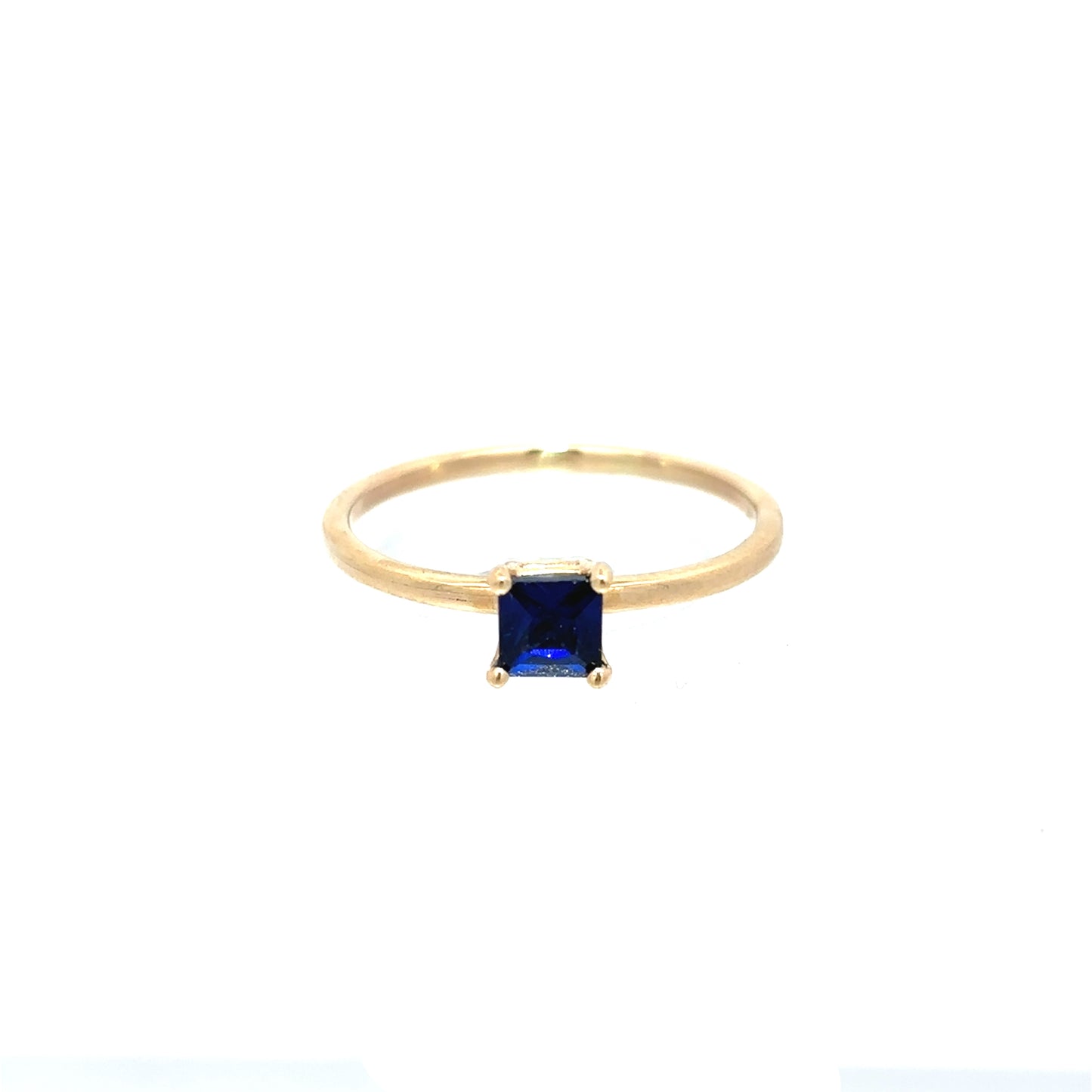 14K Yellow Gold Solitaire Ring with Princess Cut Lab Ctreated Sapphire