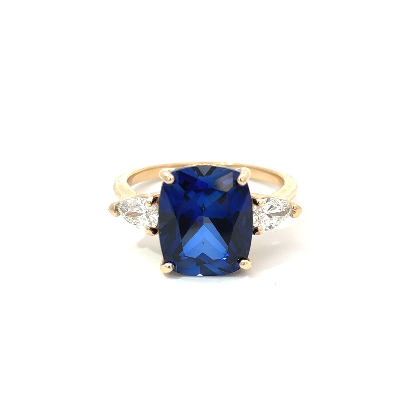 14K Yellow Gold Lab Grown Sapphire and Lab Grown Diamond Cocktail Ring