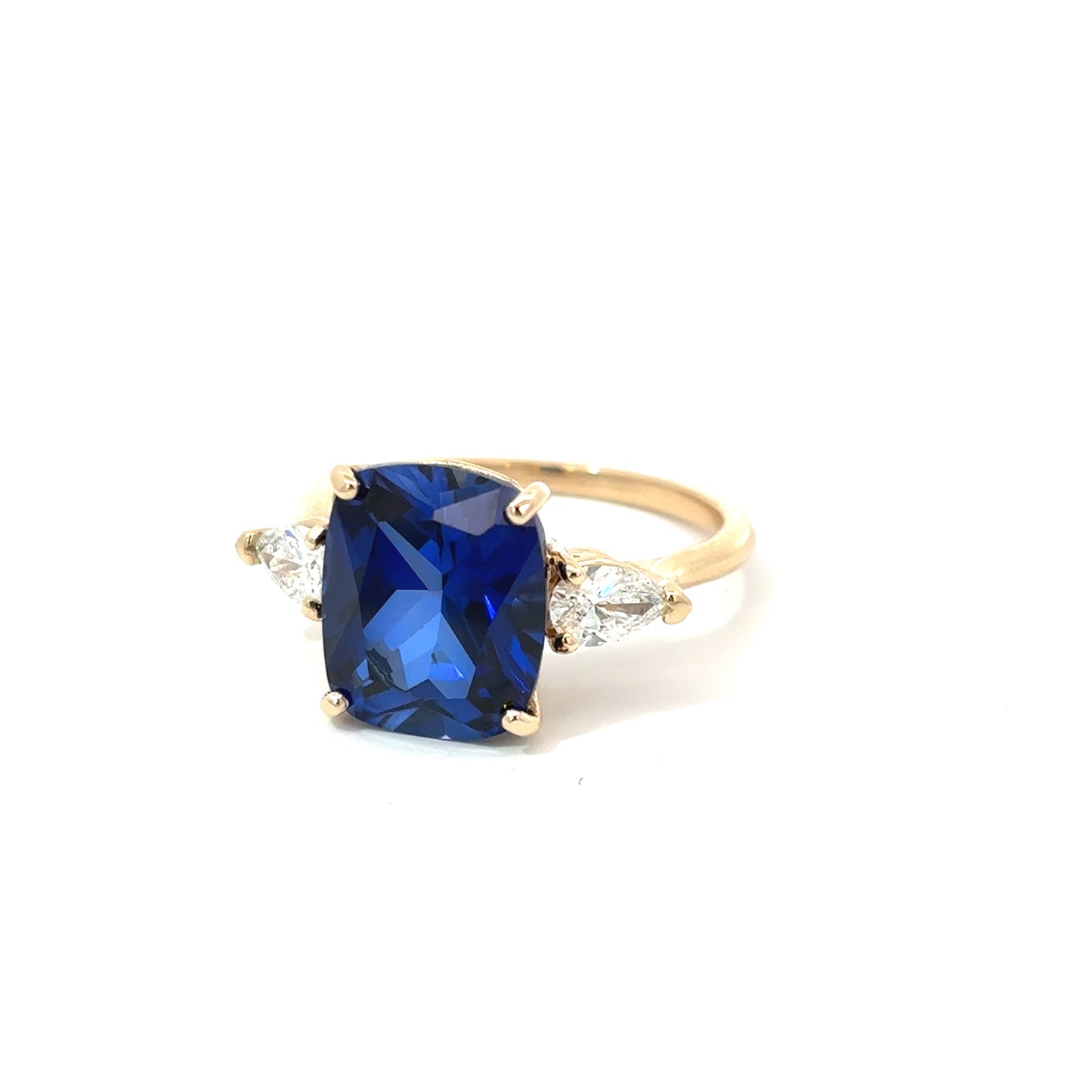14K Yellow Gold Lab Grown Sapphire and Lab Grown Diamond Cocktail Ring