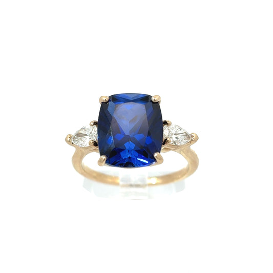 14K Yellow Gold Lab Grown Sapphire and Lab Grown Diamond Cocktail Ring