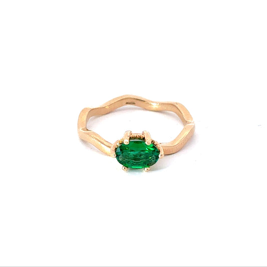 14K Yellow Gold Unique Swirl Ring With Lab Grown Emerald