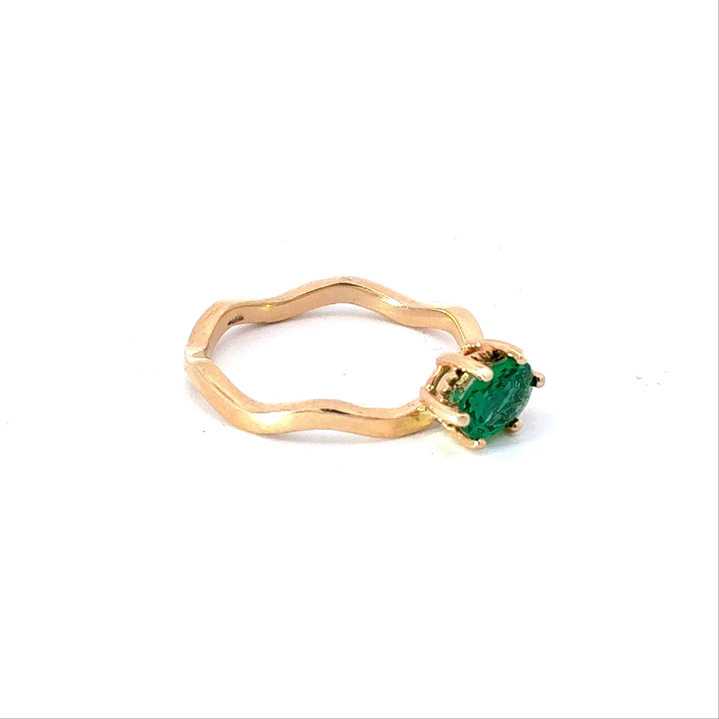 14K Yellow Gold Unique Swirl Ring With Lab Grown Emerald