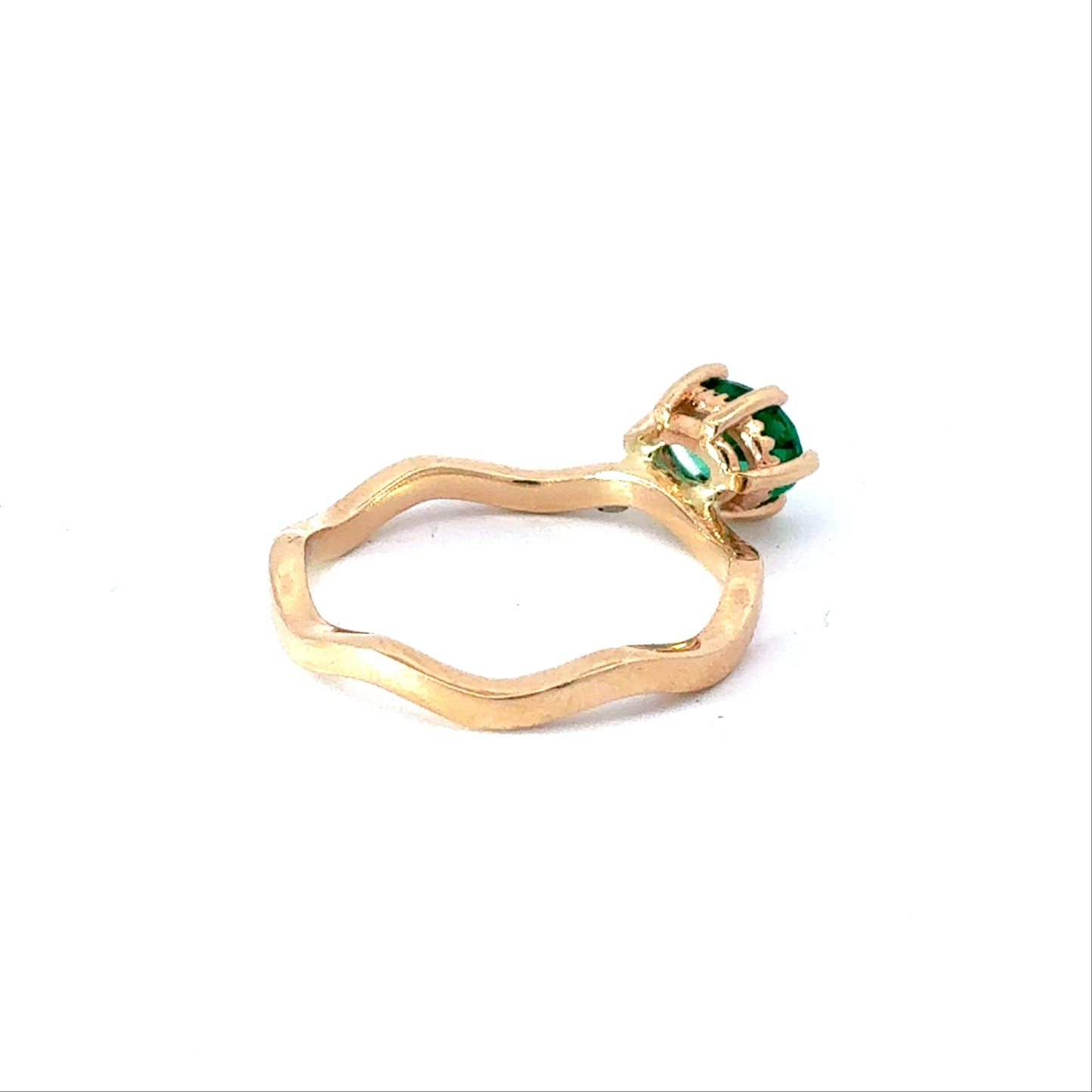 14K Yellow Gold Unique Swirl Ring With Lab Grown Emerald