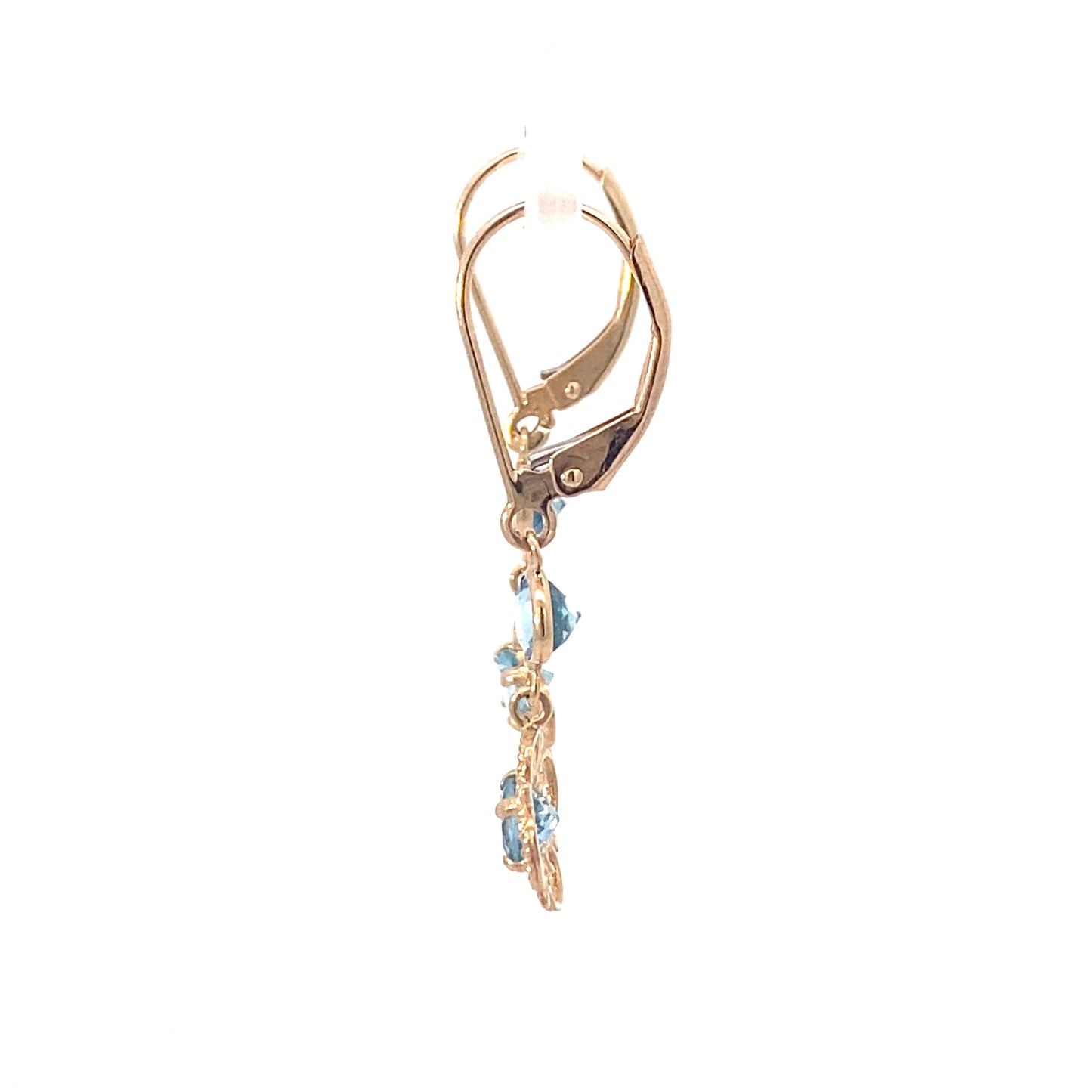 14K Yellow Gold Swiss Blue Topaz Clover Drop Earring