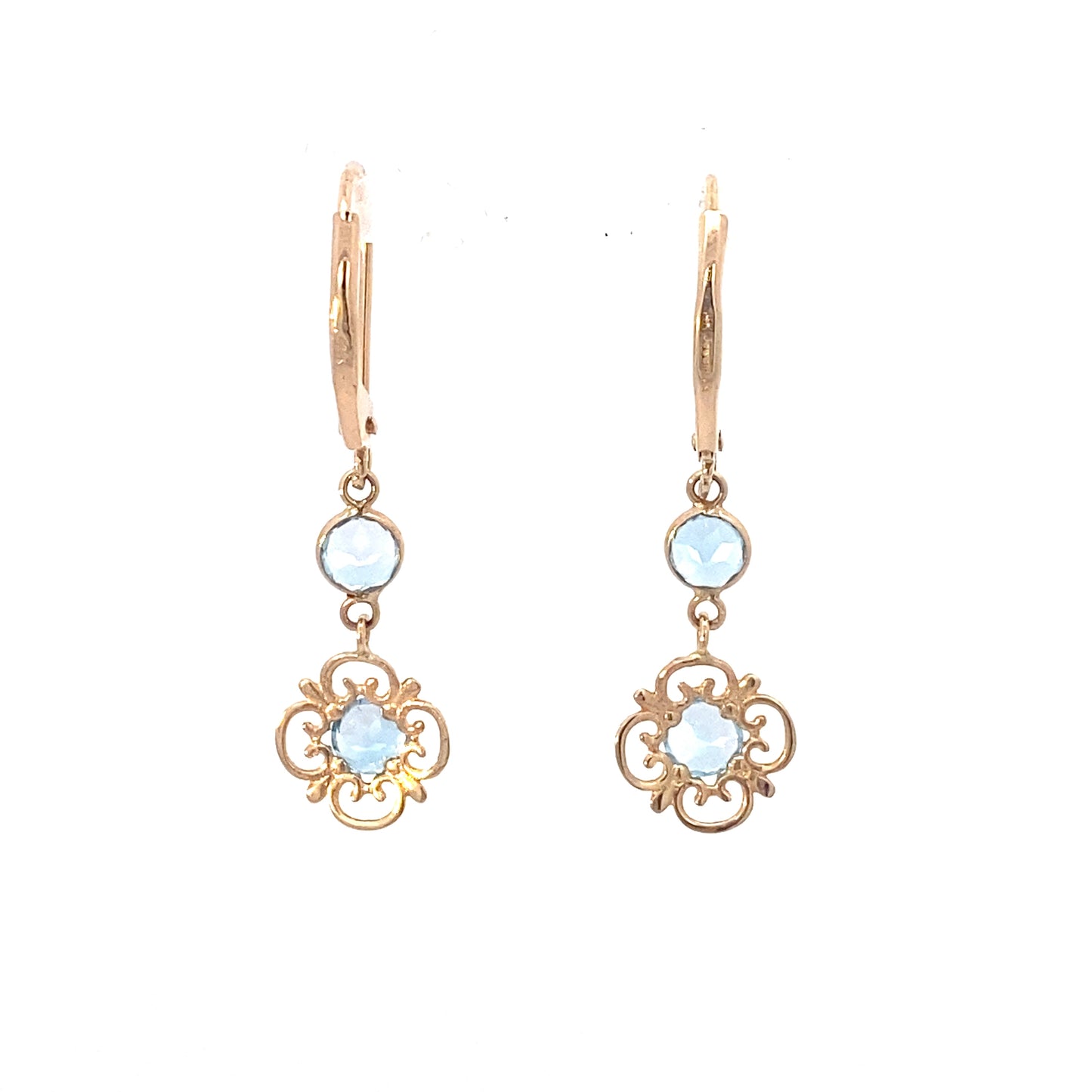 14K Yellow Gold Swiss Blue Topaz Clover Drop Earring