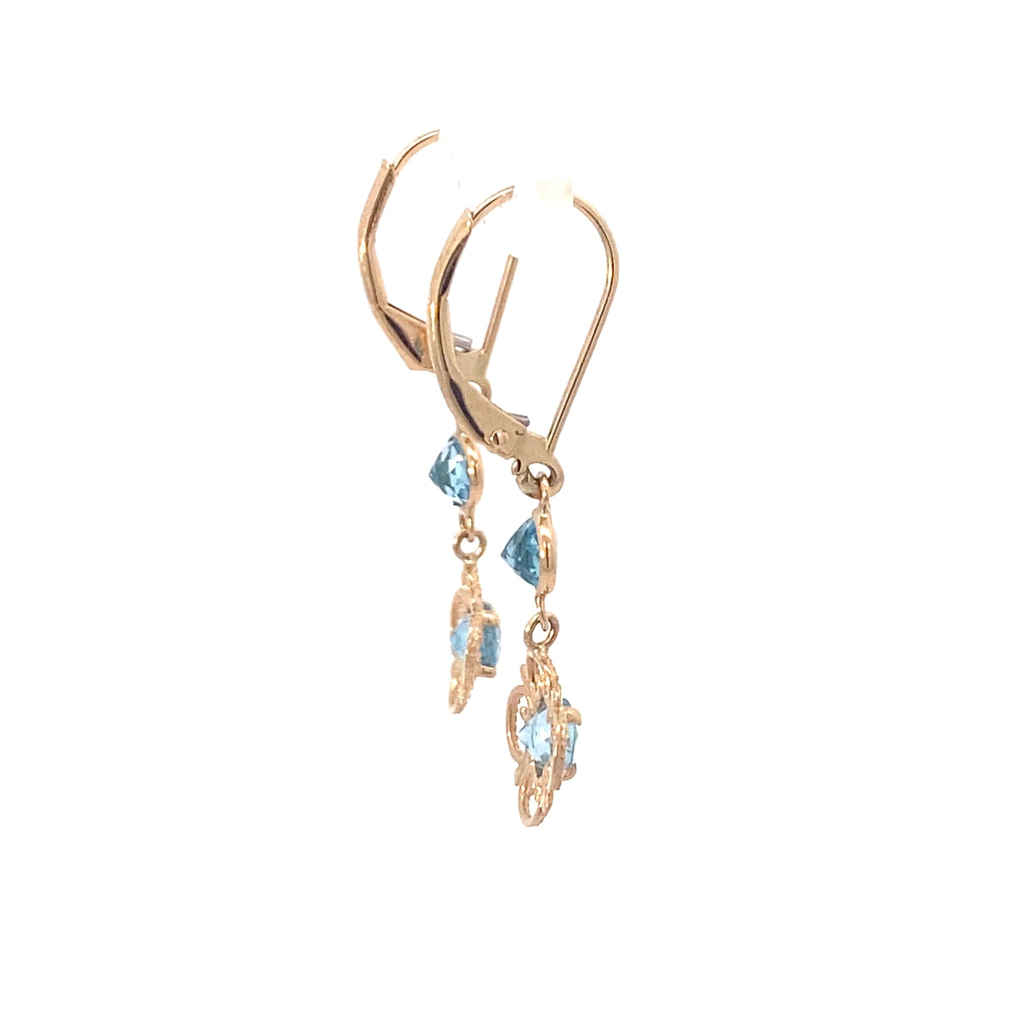 14K Yellow Gold Swiss Blue Topaz Clover Drop Earring