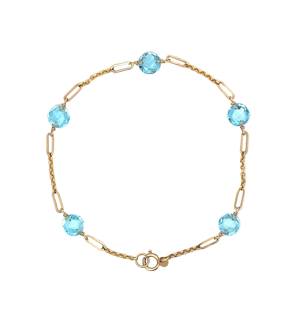 14K Yellow Gold Swiss Blue Topaz Bracelet