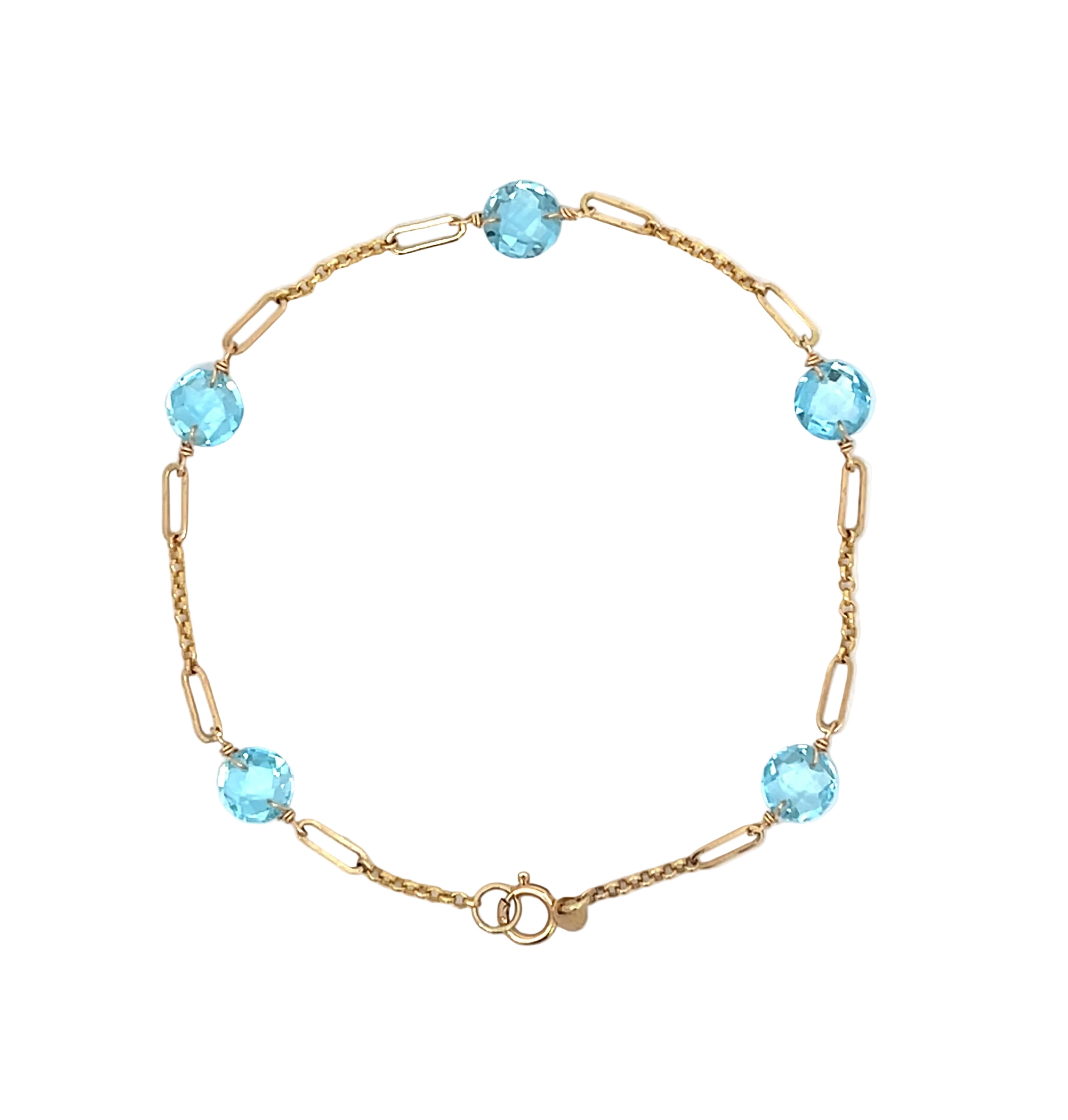 14K Yellow Gold Swiss Blue Topaz Bracelet