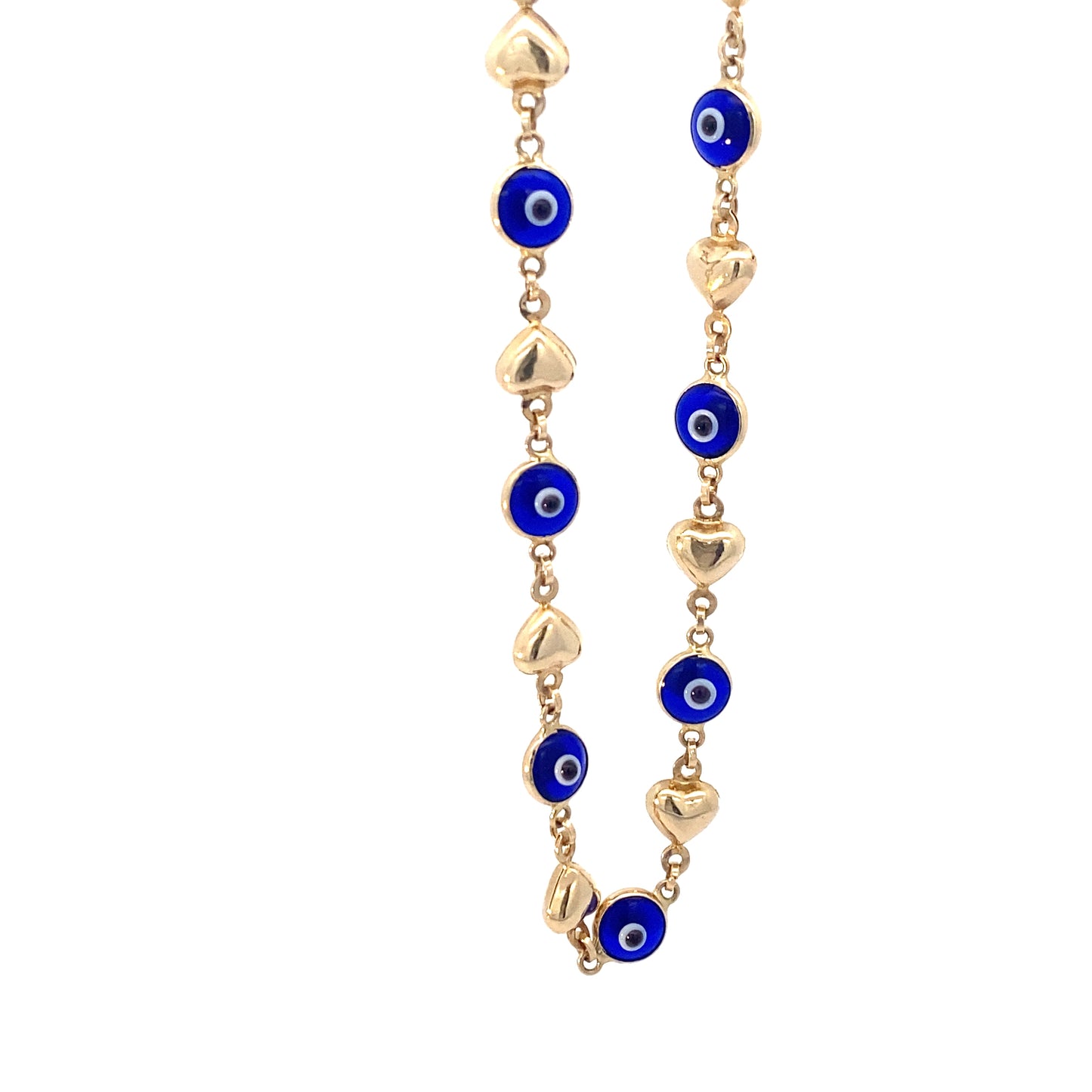 14K Yellow Gold Dark Blue Evil Eye Bracelet