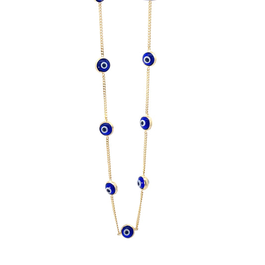 14K Yellow Gold Dark Blue Evil Eye Bracelet