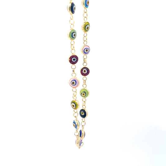 14K Yellow Gold Multi-Color Evil Eye Bracelet