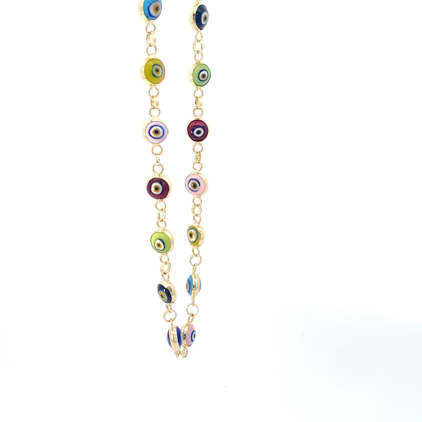 14K Yellow Gold Multi-Color Evil Eye Bracelet