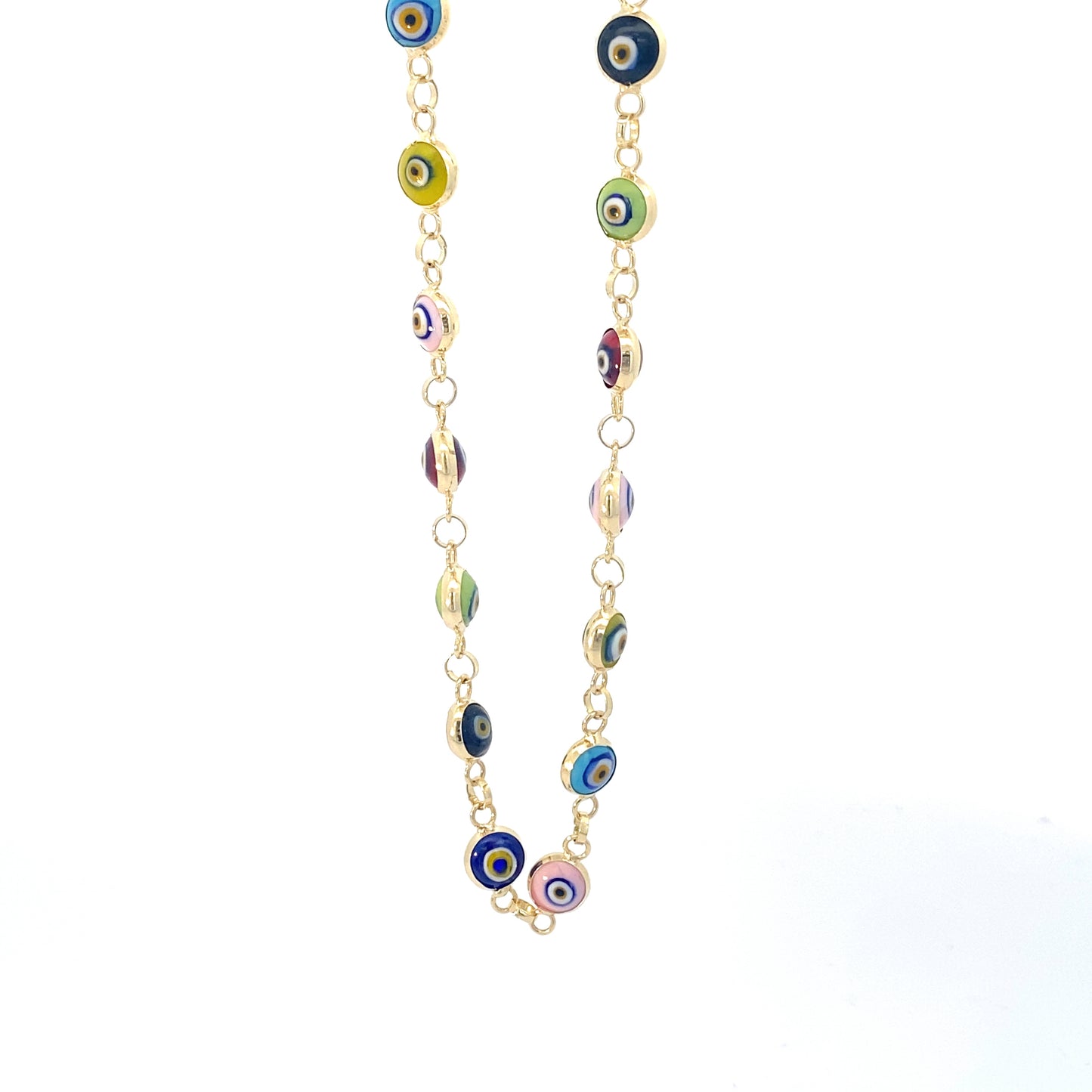 14K Yellow Gold Multi-Color Evil Eye Bracelet