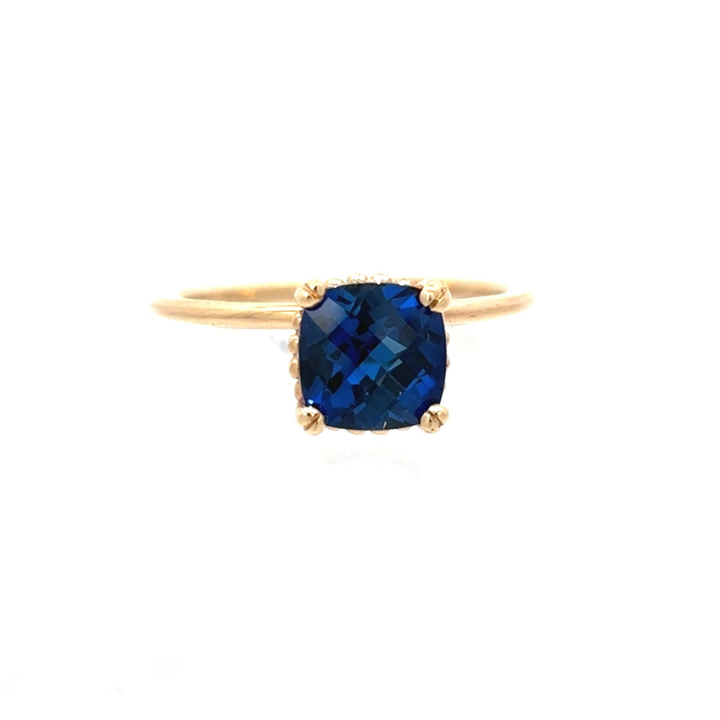 14K Yellow Gold Lab Created Sapphire Solitaire Ring