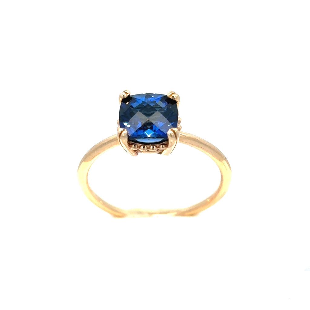 14K Yellow Gold Lab Created Sapphire Solitaire Ring
