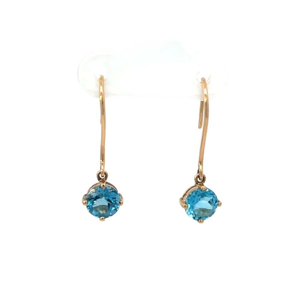 14K Yellow Gold Swiss Blue Topaz Dangle Drop Earrings