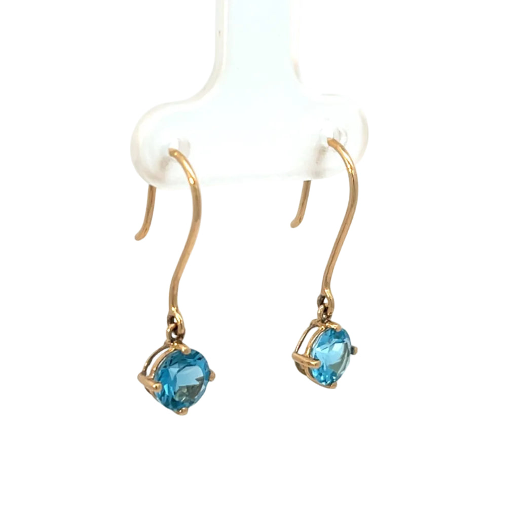 14K Yellow Gold Swiss Blue Topaz Dangle Drop Earrings