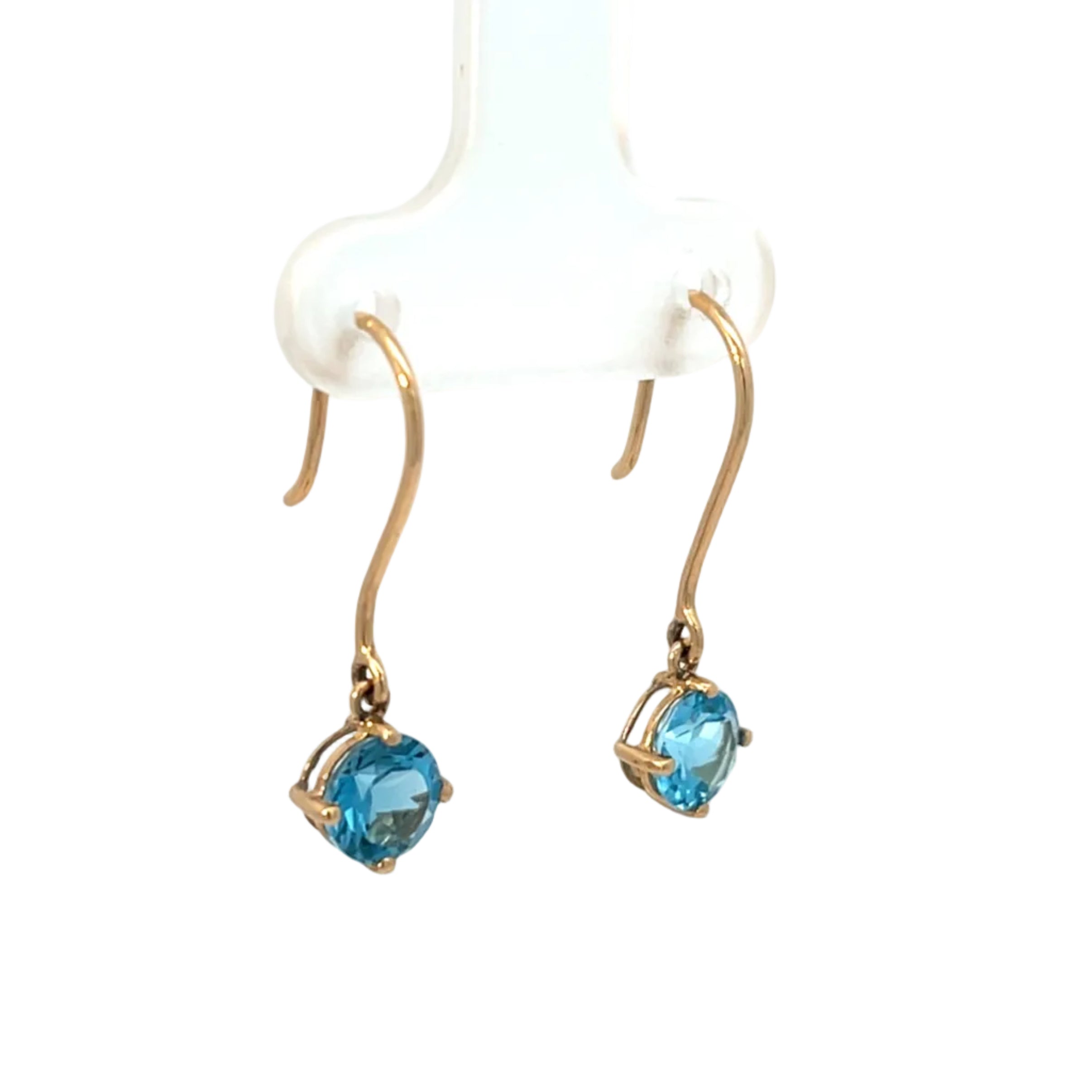 14K Yellow Gold Swiss Blue Topaz Dangle Drop Earrings
