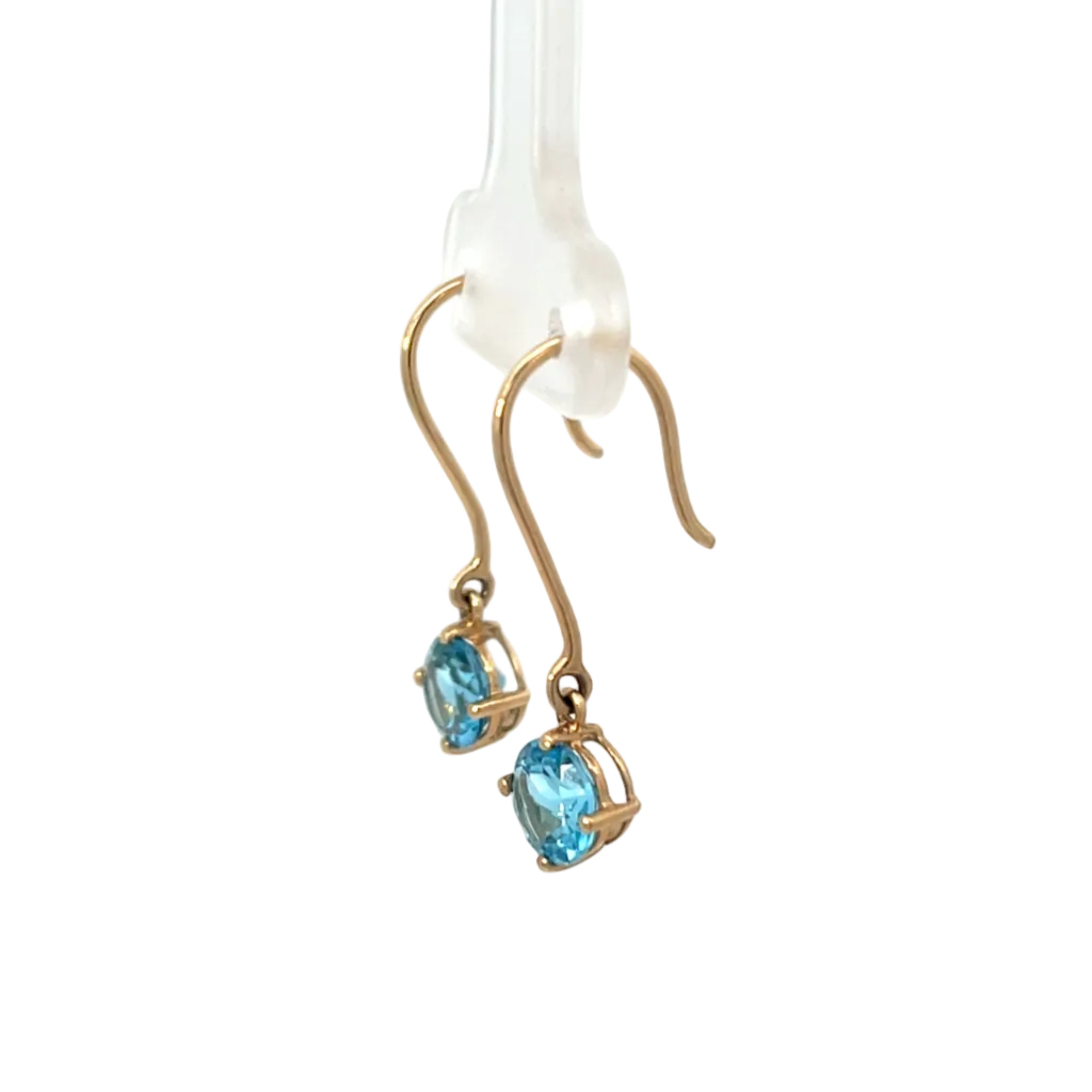 14K Yellow Gold Swiss Blue Topaz Dangle Drop Earrings