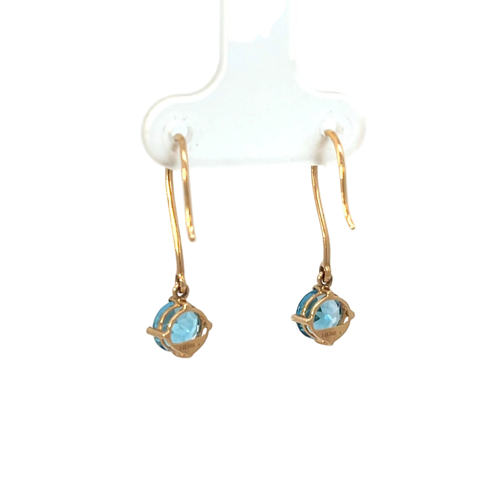 14K Yellow Gold Swiss Blue Topaz Dangle Drop Earrings