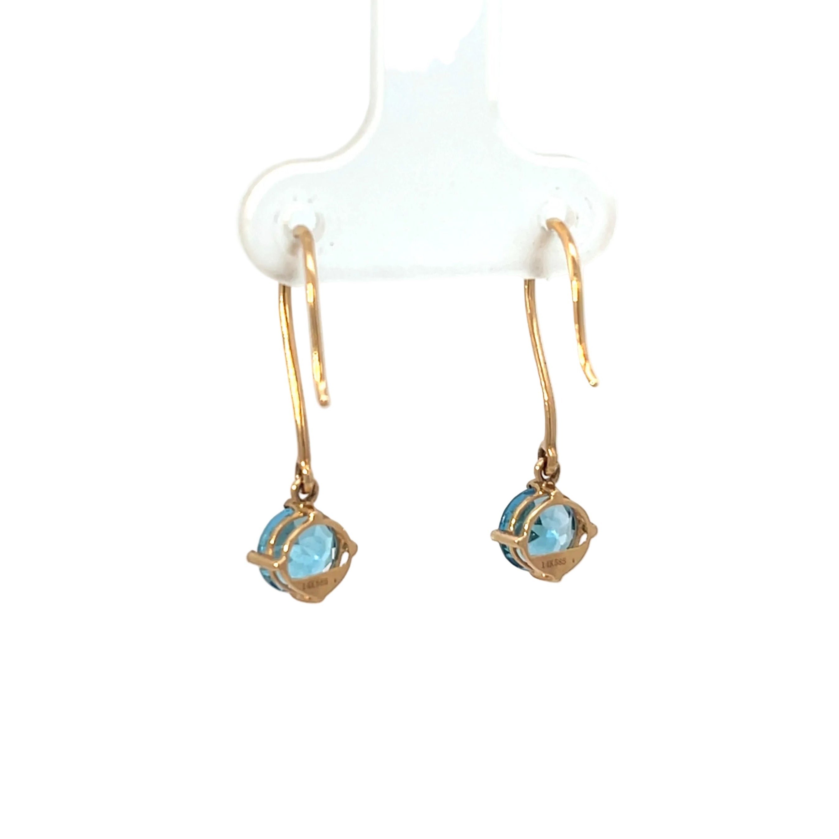 14K Yellow Gold Swiss Blue Topaz Dangle Drop Earrings