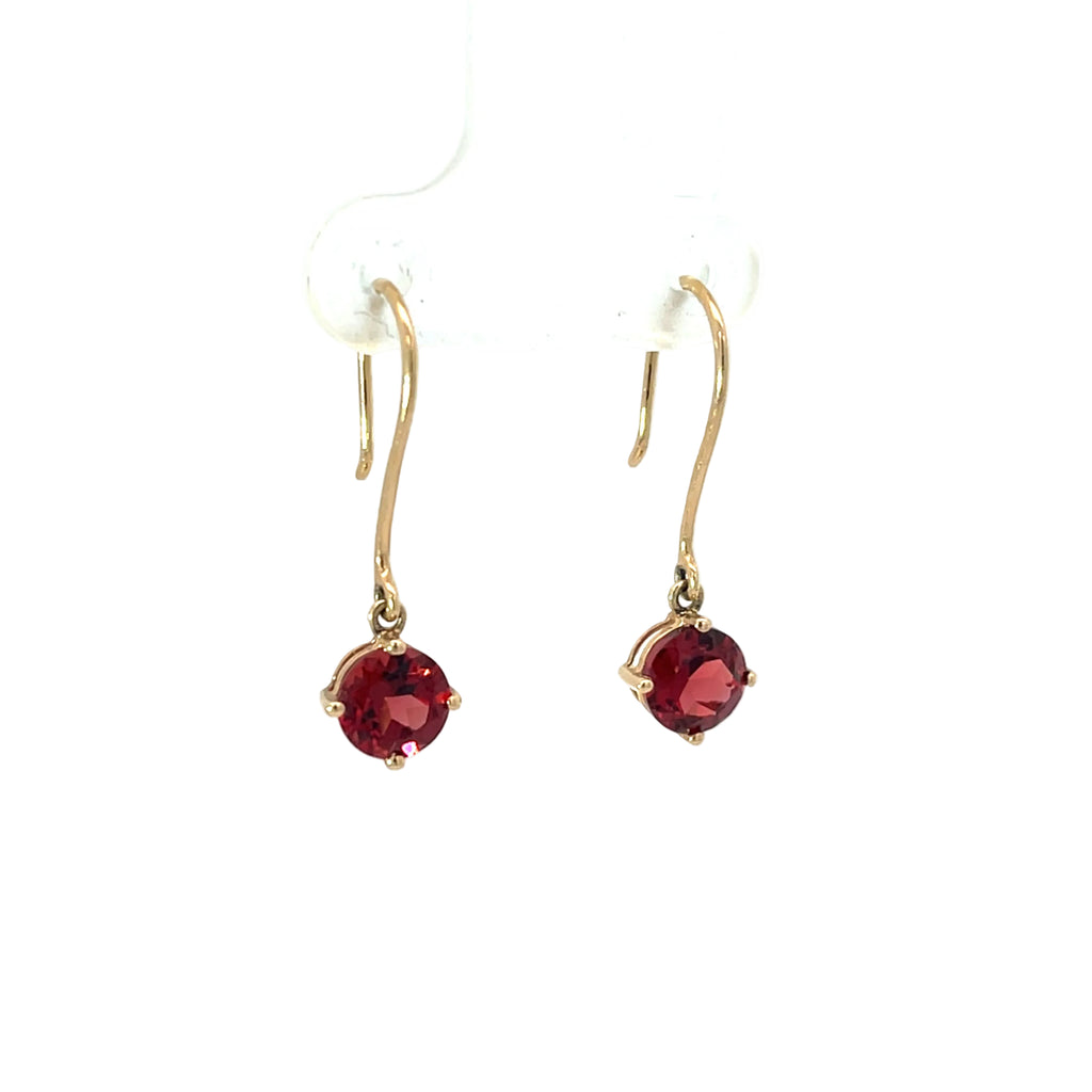 14K Yellow Gold Garnet Dangle Drop Earrings