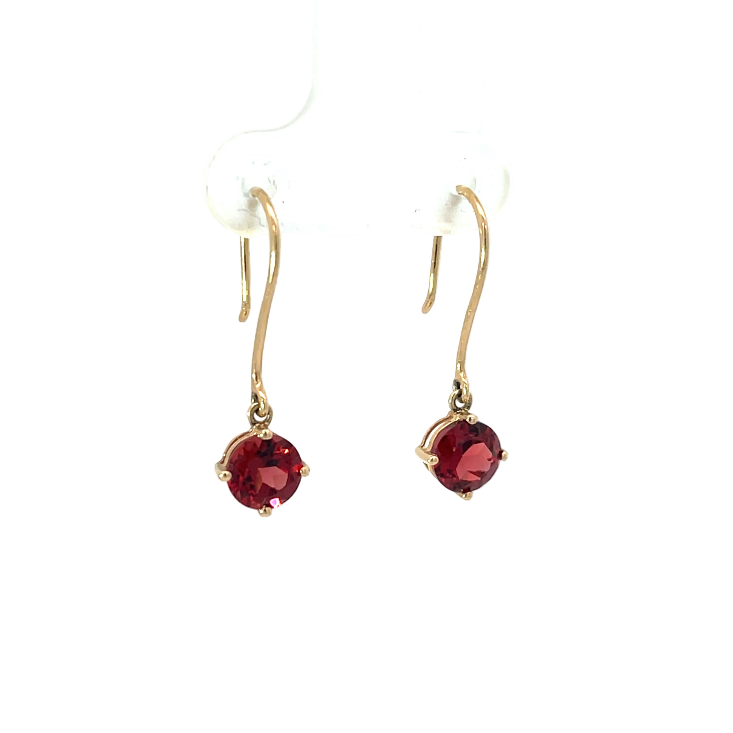 14K Yellow Gold Garnet Dangle Drop Earrings