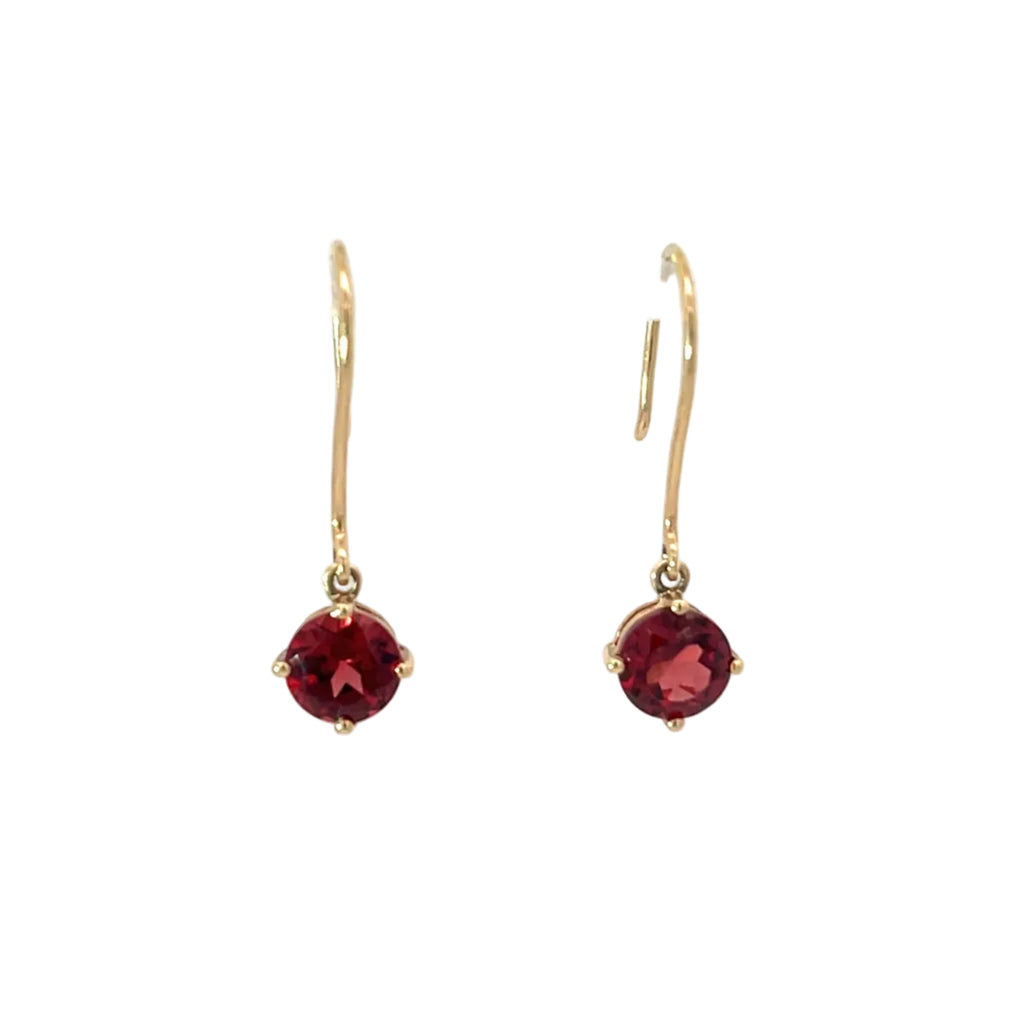14K Yellow Gold Garnet Dangle Drop Earrings
