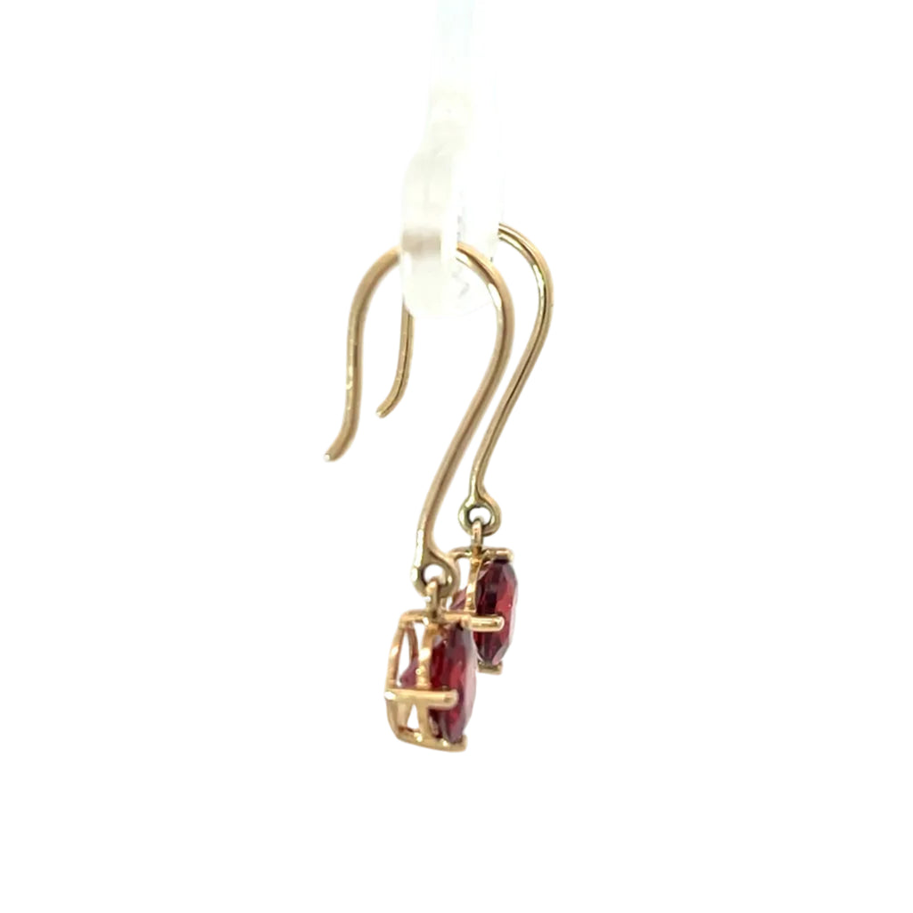 14K Yellow Gold Garnet Dangle Drop Earrings