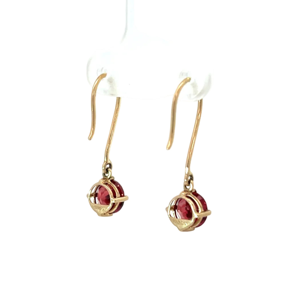 14K Yellow Gold Garnet Dangle Drop Earrings