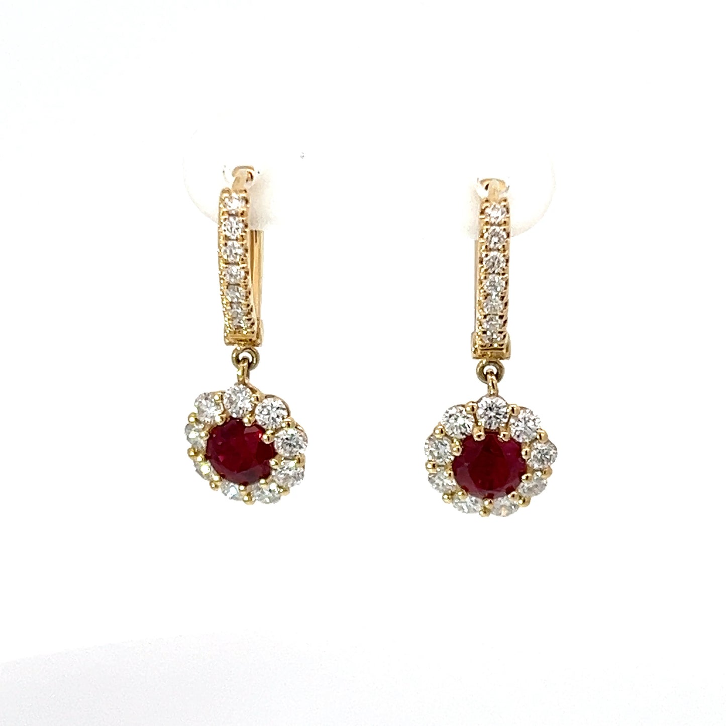 18K Yellow Gold Ruby Diamonds Earrings