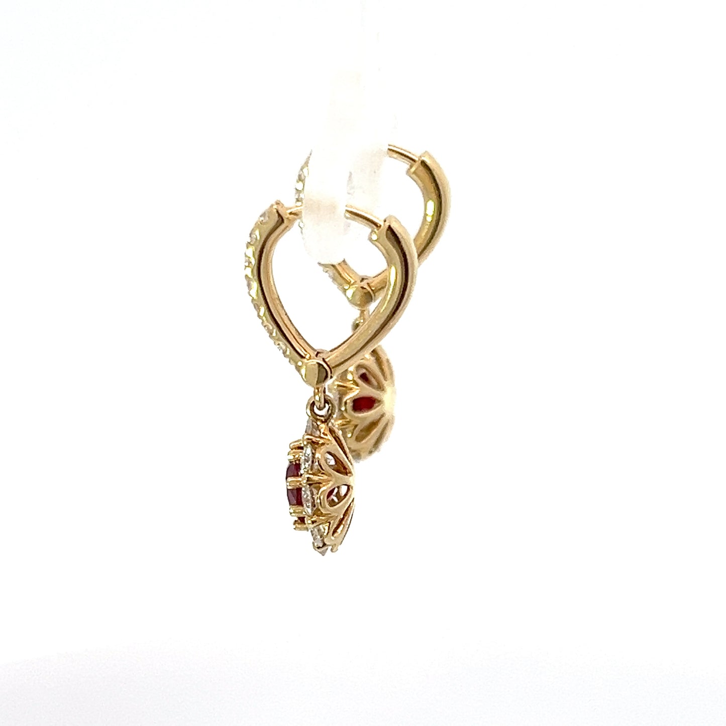 18K Yellow Gold Ruby Diamonds Earrings