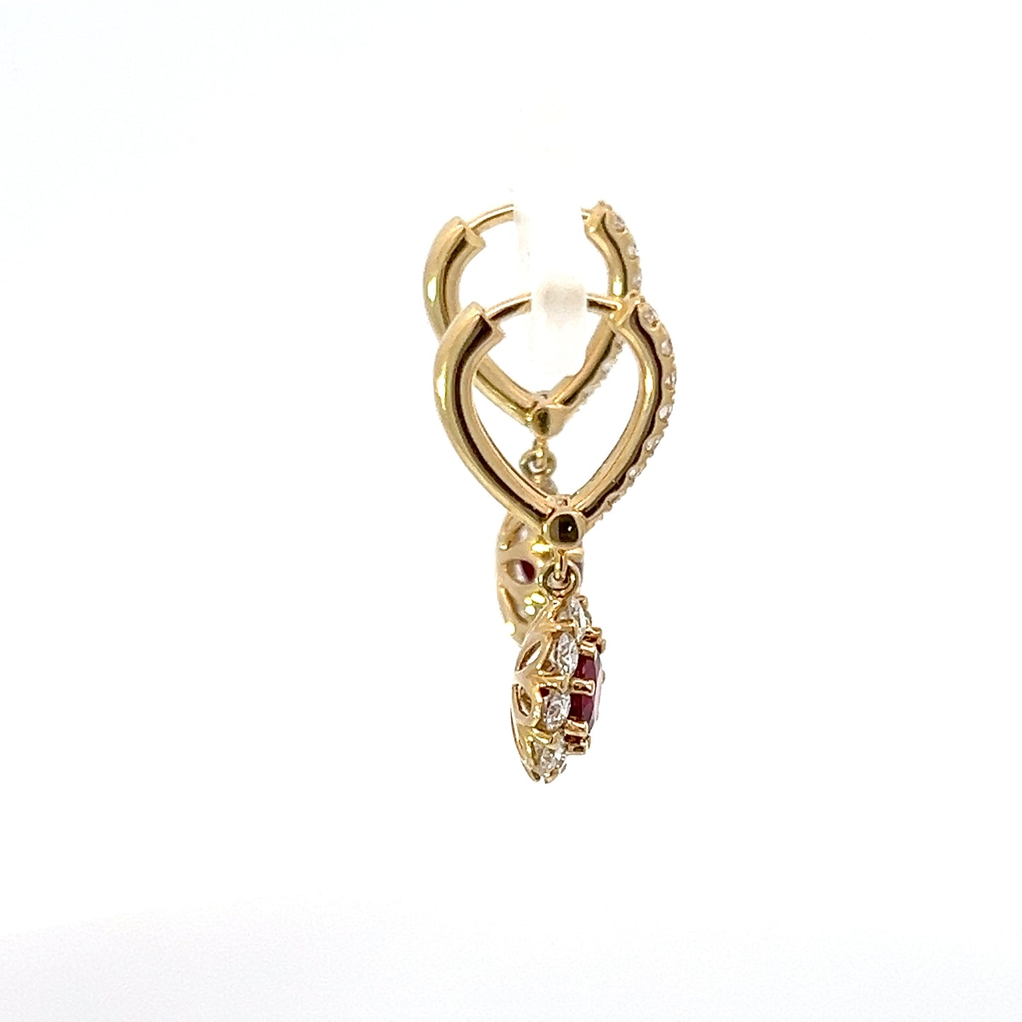 18K Yellow Gold Ruby Diamonds Earrings