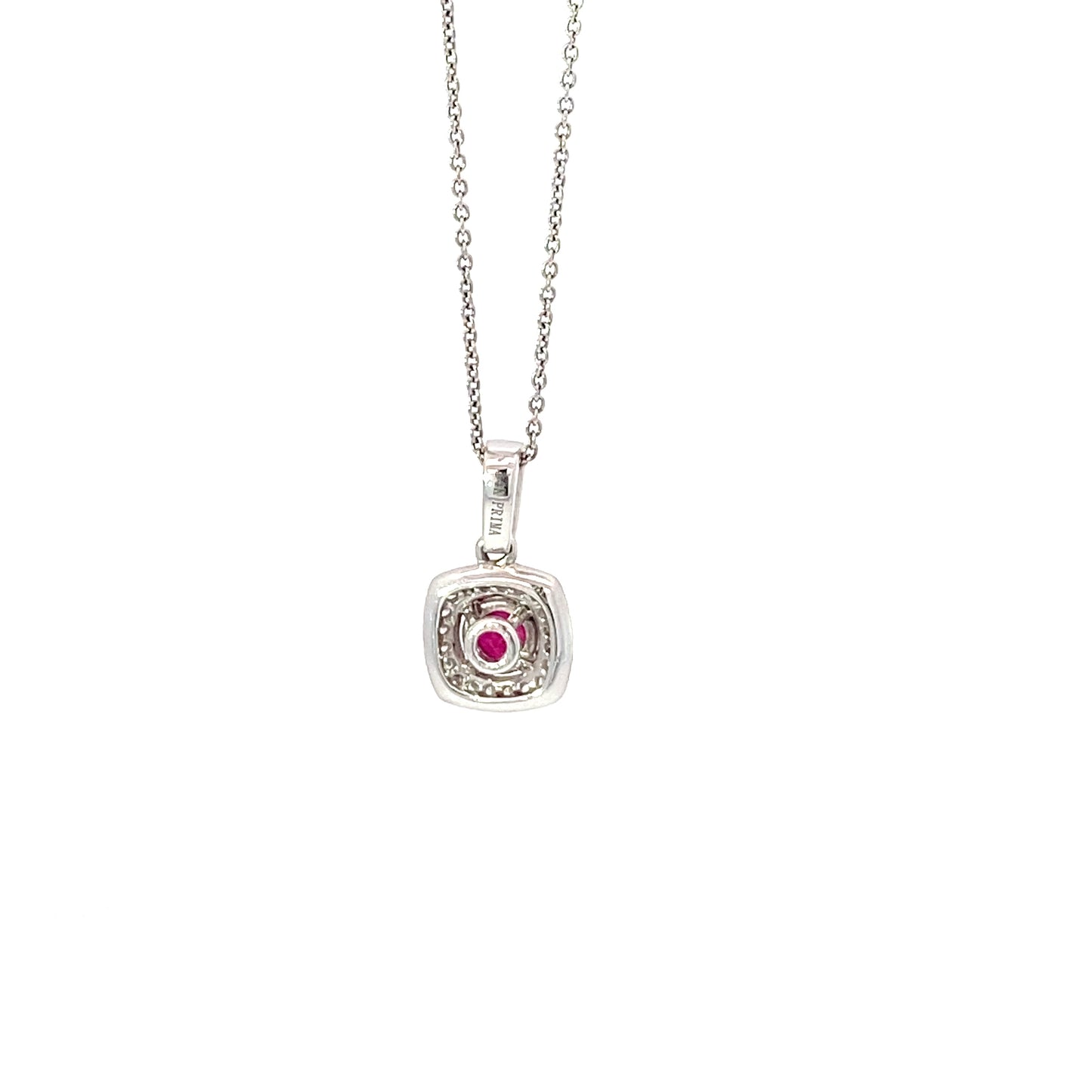 14K White Gold Square Diamond Halo with a Ruby