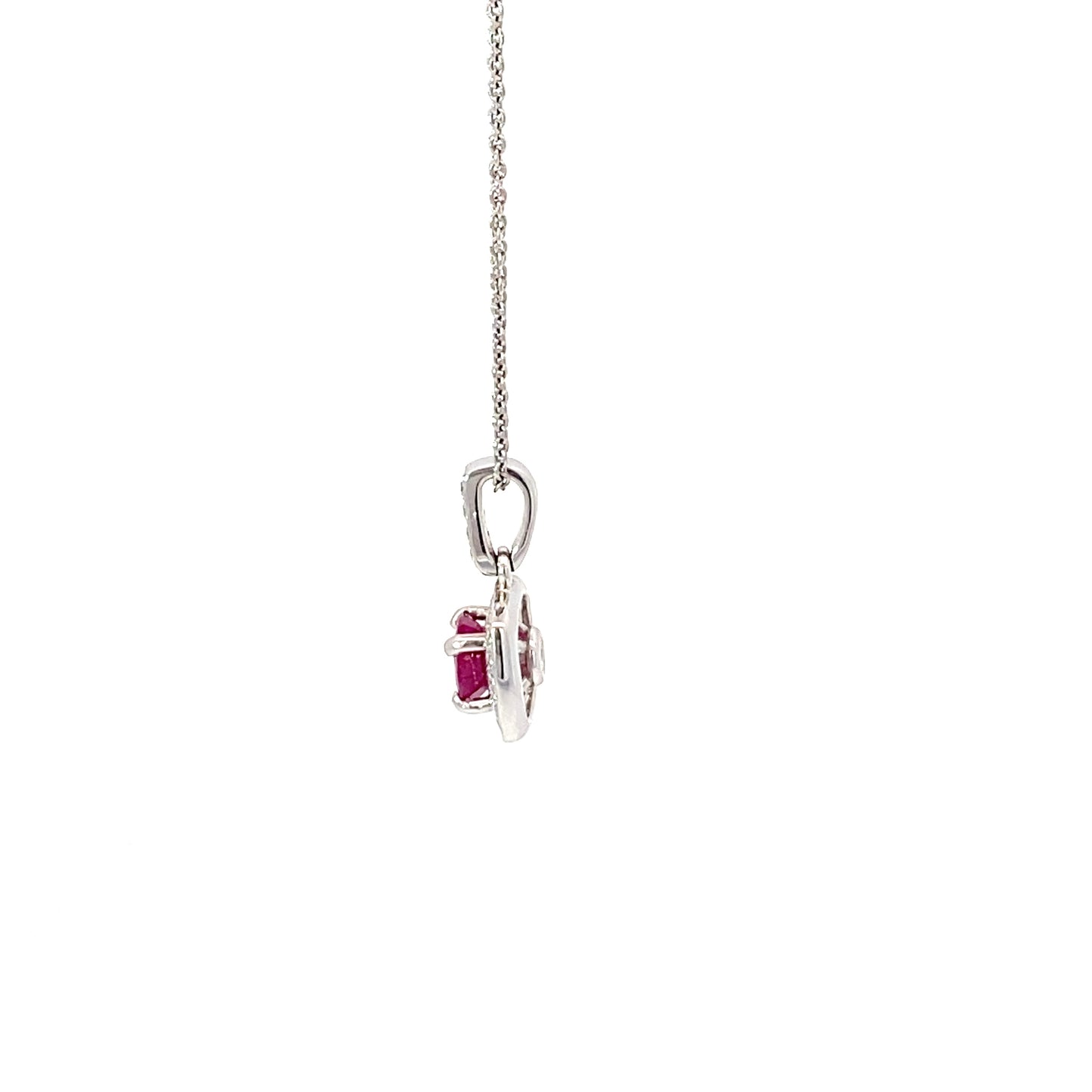 14K White Gold Square Diamond Halo with a Ruby