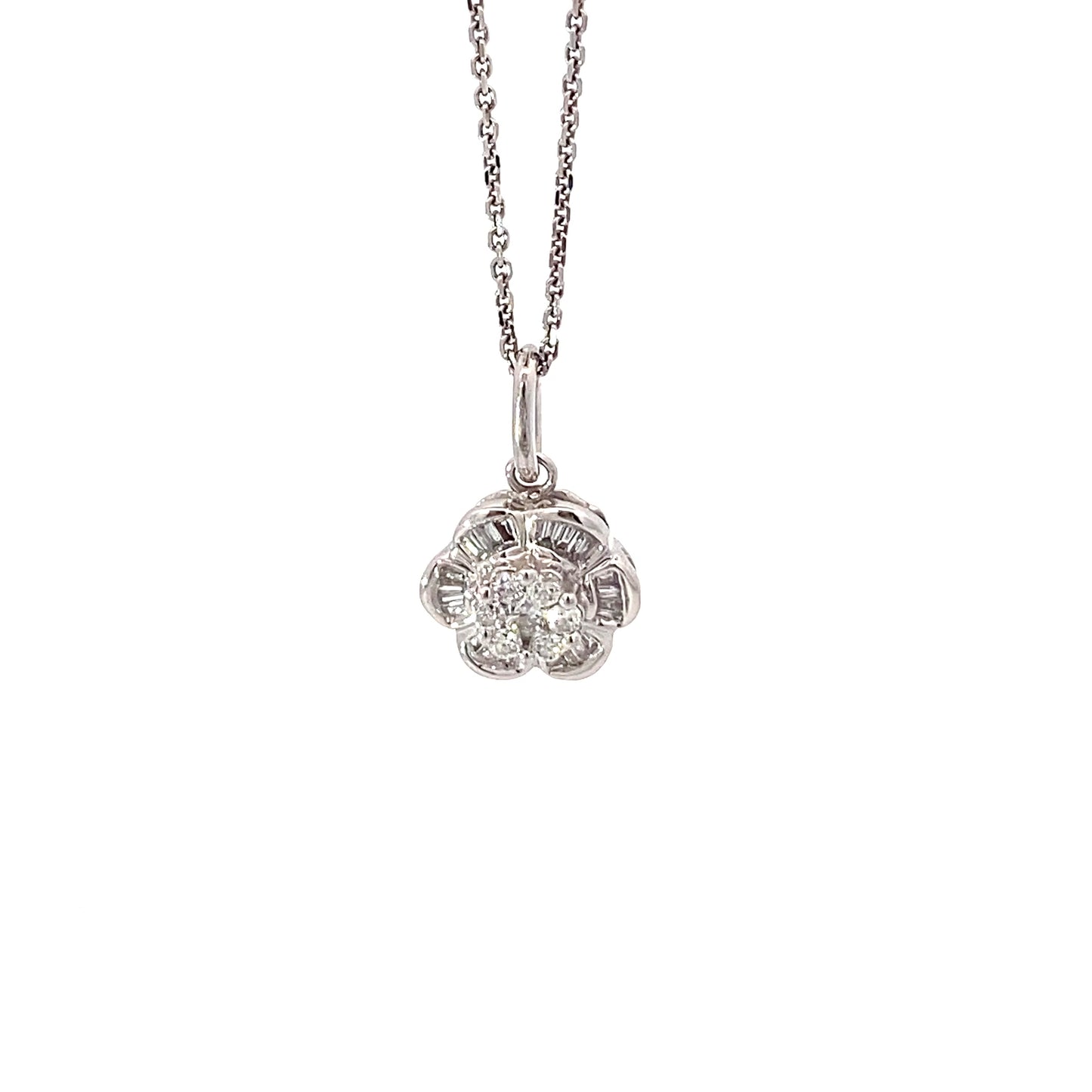 14K White Gold Small Flower Diamond Pendant