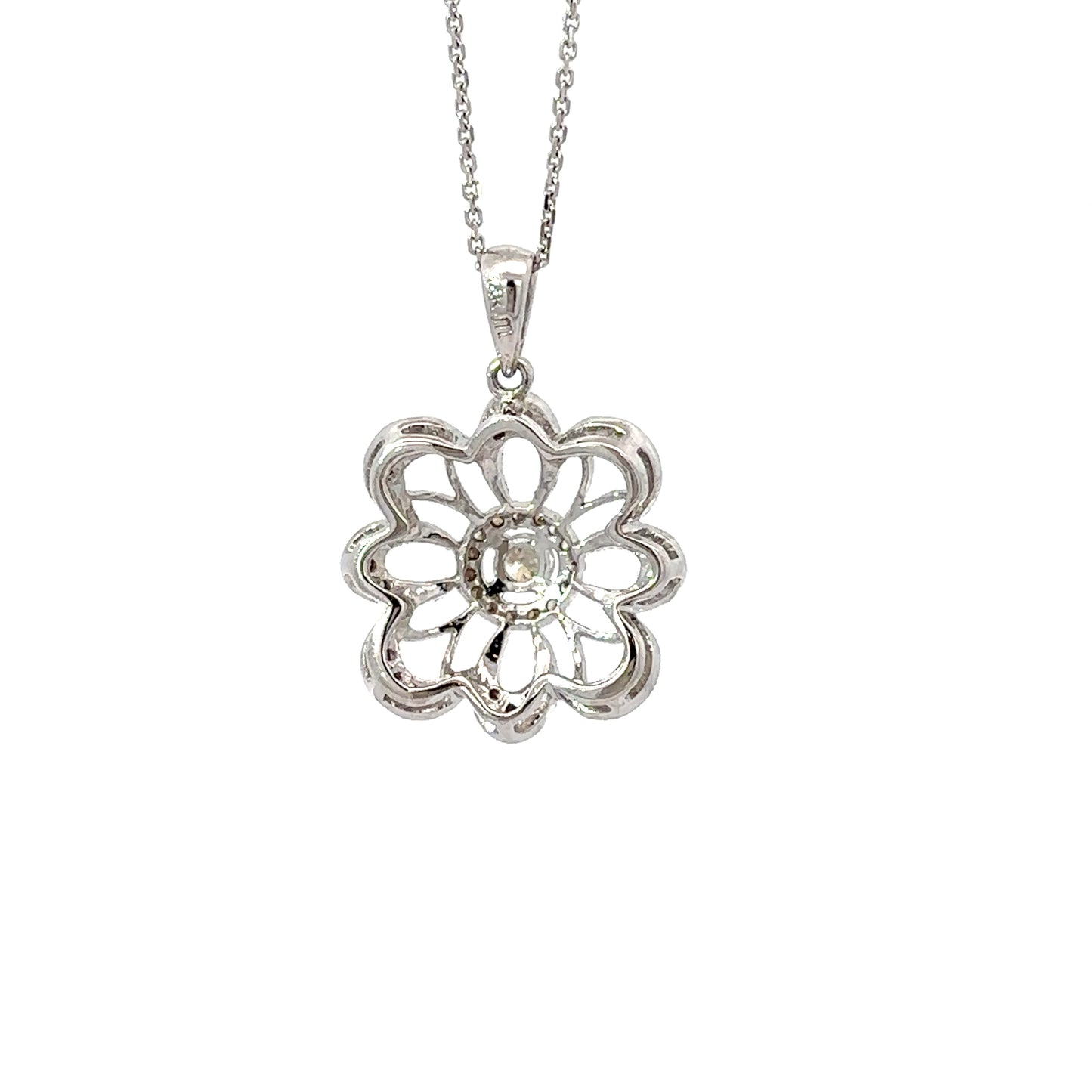 14K White Gold Filigree Flower With Diamonds