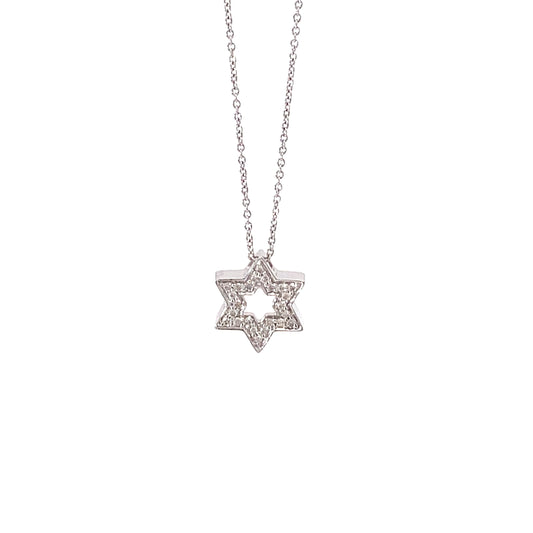 14K White Gold Small Star of David Pendant with Diamonds