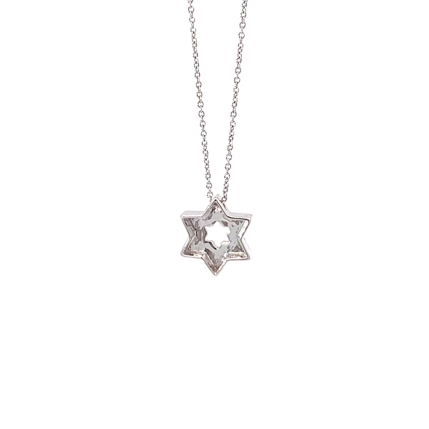 14K White Gold Small Star of David Pendant with Diamonds