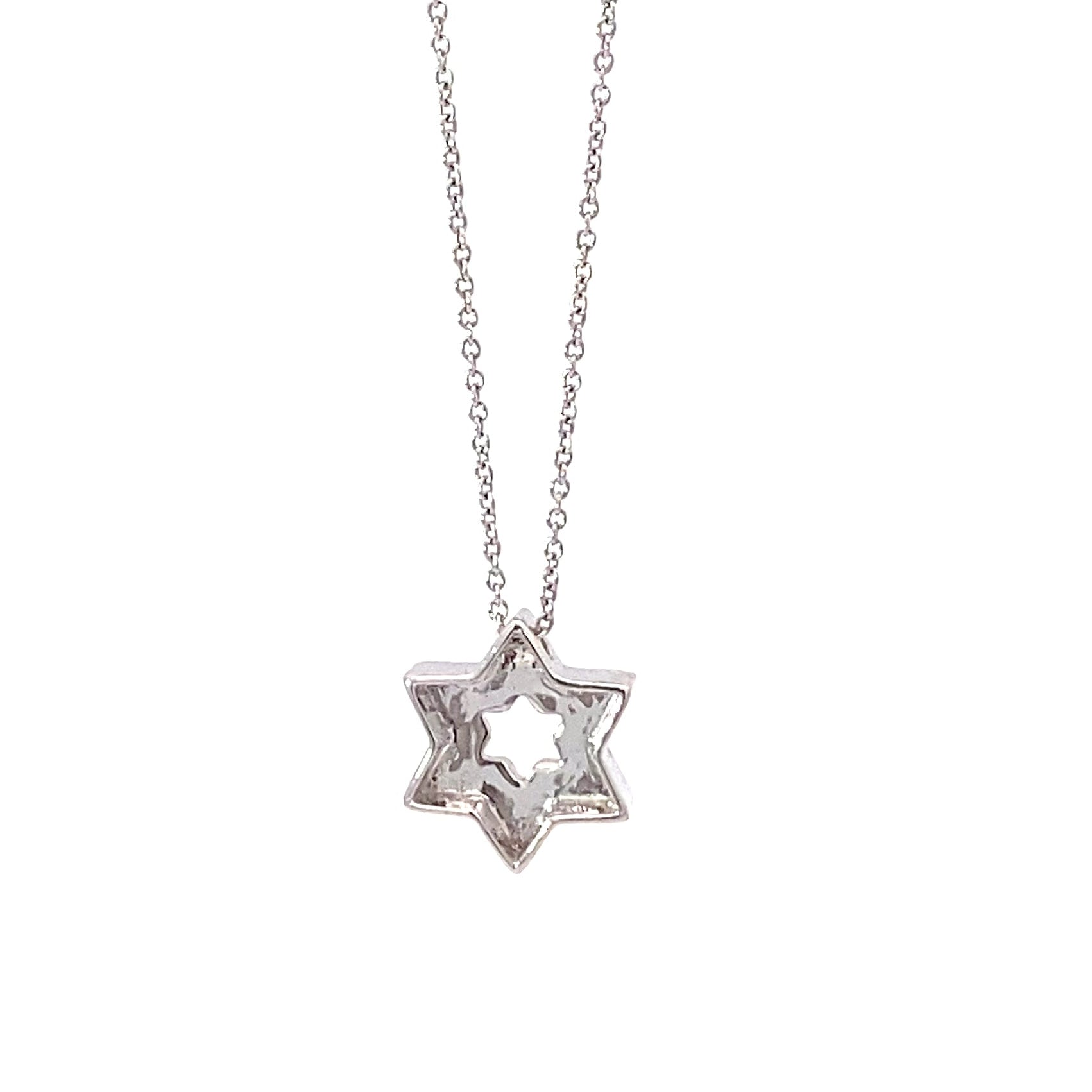 14K White Gold Small Star of David Pendant with Diamonds