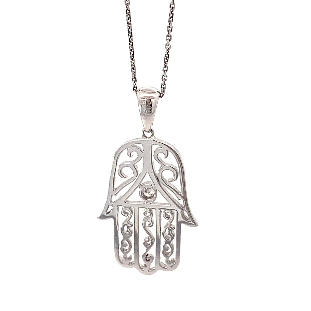 18K White Gold Vintage Hamsa Hand with Diamond Center